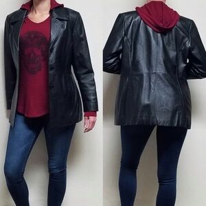 𝅺VINTAGE Worthington Black Textured Leather Button Up Quilted Blazer Jacket M